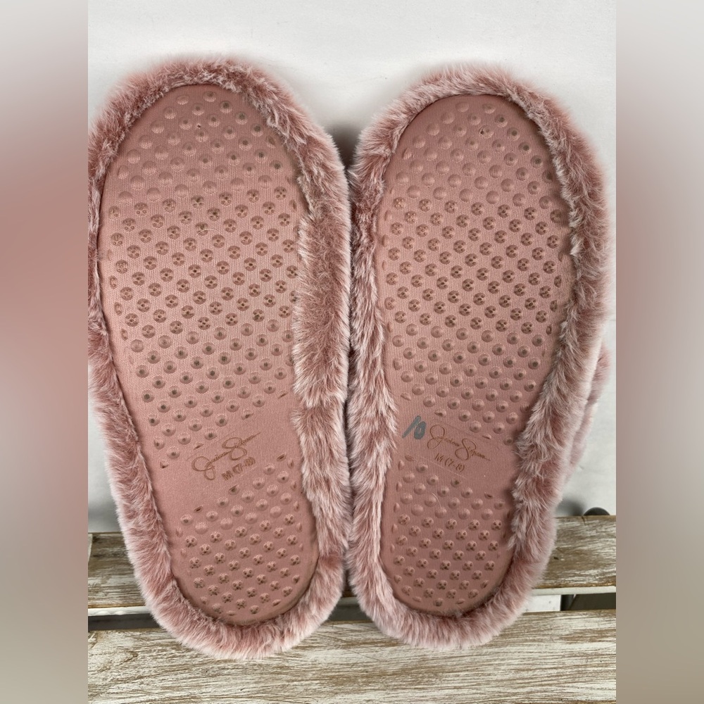 Jessica Simpson fluffy faux fur cross-band slide slippers in mauve pink Sz M 7-8 - Picture 8 of 8
